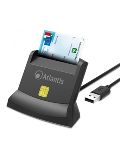 CARD READER VERTICALE x SMART CARD ATLANTIS P005-SMARTCRV-U USB x CNS-CRS-Firma  digitale, etc - nero - cavo 120cm Fino-30-09